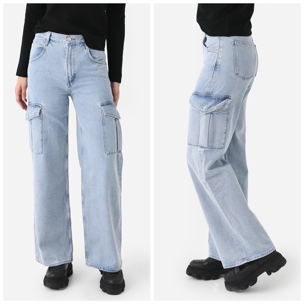Agolde Minka Cargo Baggy Flare Wide Leg Blue Jeans Denim Size 27